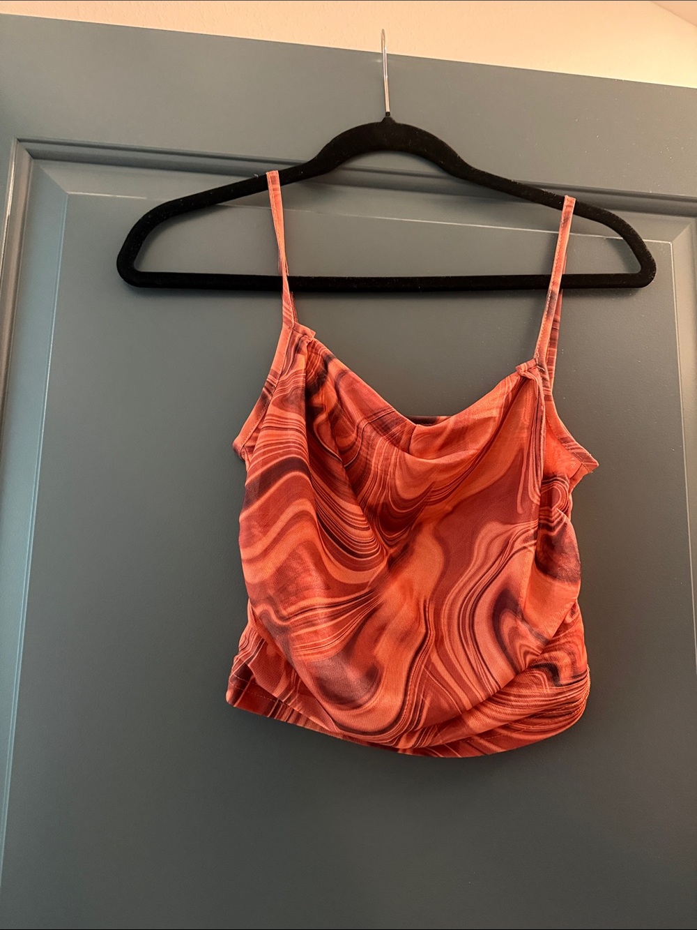 SHEIN Orange Women's Coral Marble Print Cowl Neck Camisole